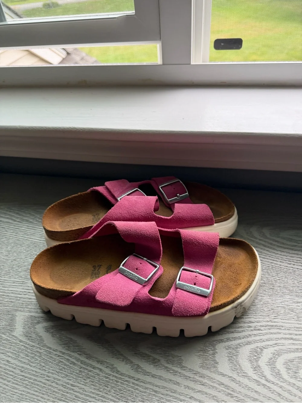 Papillio by Birkenstock Pink Suede Platform Double-Buckle Sandals